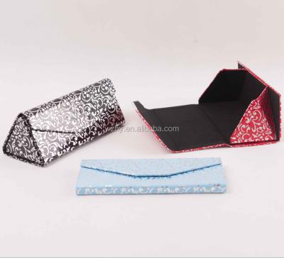 China 2017 Custom triangle sunglass simple PU leather handmade foldable case with logo for sale