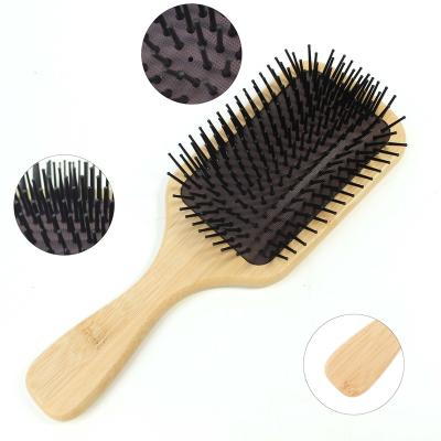 China Eco-friendly Custom Logo Massage Bamboo Hairbrush Cushion Detangling Bristle Paddle Bamboo Hair Brush for sale