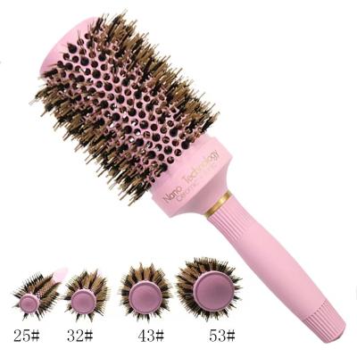 China Barrel Hair Brush Ion Hair Brush Ionic Nano Technology Round Waterproof Aluminum Heat Resistant Ceramic Hair Brush for sale