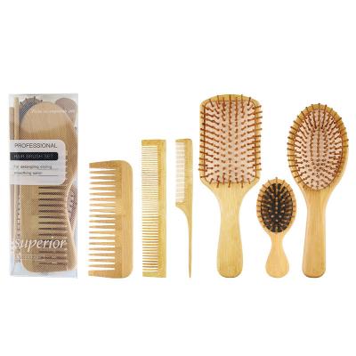 China Palette 6 in 1 Custom Logo Packaging Wide Tooth Comb Natural Bamboo Detangling Hair Toothbrush and Toothbrush Palette for sale