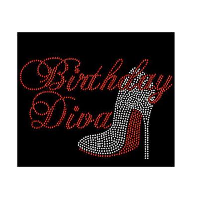 China Custom Hotfix Flatback Stones Birthday Diva Heel Rhinestone Transfer For Apparel for sale