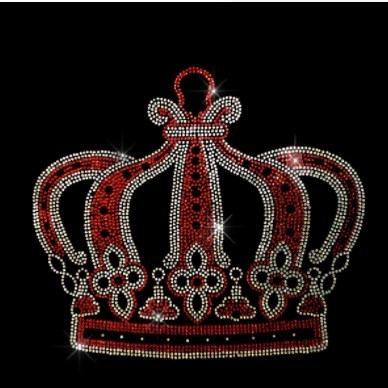 China Custom Red Flatback Bling Crown Rhinestone Iron On Heat Transfer for sale