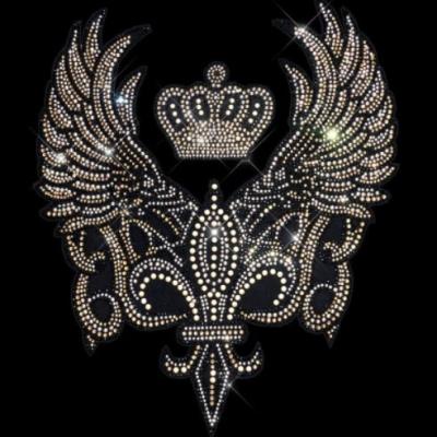 China Custom Bling Flatback Crown Gold Fleur De Lis Rhinestone Iron On Heat Transfer for sale