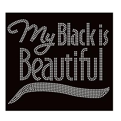 China Custom Flatback My Black Is Beautiful Afro Rhinestone Transfer Hotfix Pattern Wholesale for sale