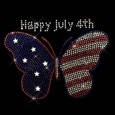 China Custom Flatback American Flag Butterfly Rhinestone Iron On Heat Transfer for sale