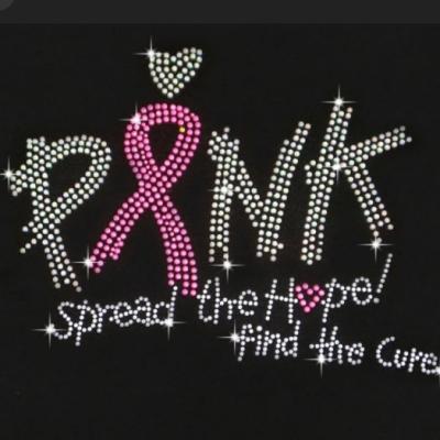 China Custom Flatback Pink Spread Hope Breast Cancer Awareness Rhinestone Transfer Applique for sale