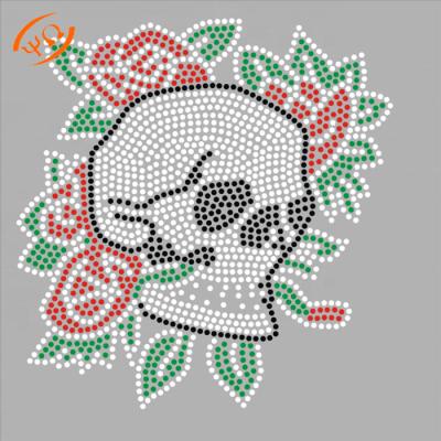 China Custom Rhinestone Flatback Skull Roses Hot Fix Pattern For T Shirt Wholesales for sale