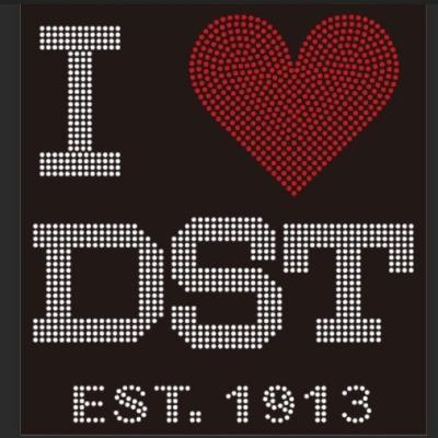 China Custom 1913 Flatback I Love DST East Heart Rhinestone Heat Transfer Designs for sale