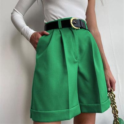 China Breathable Factory Outlet Trends Breathable Office Ladies Green Sling Wide Leg Pants Bottoms Casual High Waist Women's Shorts for sale