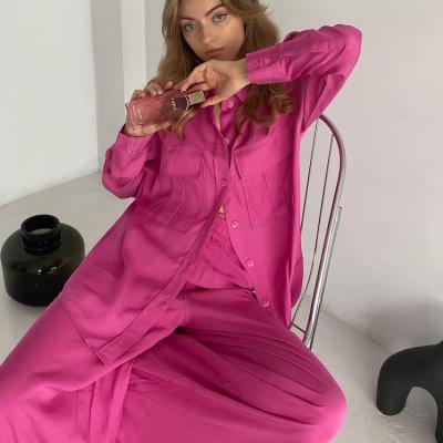 China Spring 2022 Anti Wrinkle Women S Loungewear Conjuntos Para Mujeres Red Loose Matching Sets Long Sleeve Blouse Pants Two Piece Set for sale