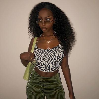 China 2022 New Arrival Zebra Print Drawstring Camisole Tank Top Halter Club Crop Tops Viable Sexy Tops For Women for sale