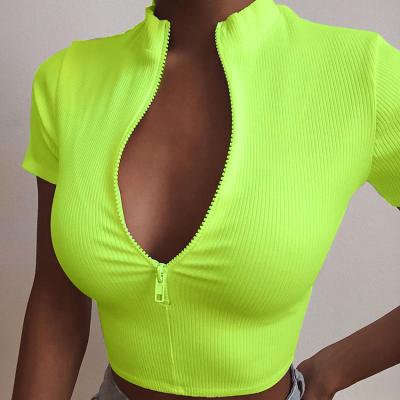 China New Deep Sleeve Women's Tight Women's Sports Adjustment Zipper Collar Clothing Anti-Shrink Short V-Neckline Anti-Shrink Top for sale