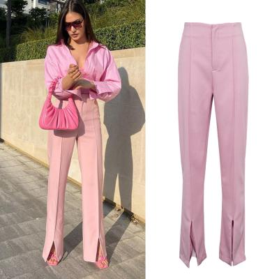 China 2022 Streetwear QUICK DRY QUICK DRY Spring Pleated Pantalones Office Pink Straight Pants Slim Skinny Women Trousers for sale