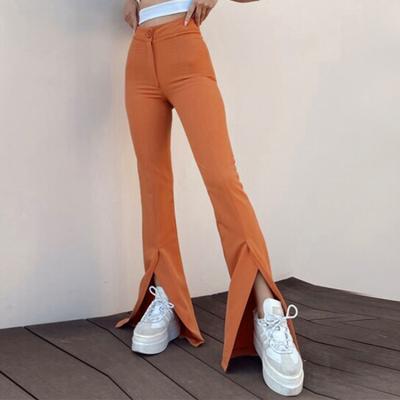 China Fashion QUICK DRY Office Chic Pantalones Mujer Black QUICK DRY Ladies Split High Waisted Flare Pants Streetwear Women Pants And Trousers for sale