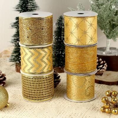 China Custom Christmas Decoration Gift Wrap Burlap Tulle Glitter Wired Ribbon Poly Mesh Ribbon For Crafts Metallic for sale