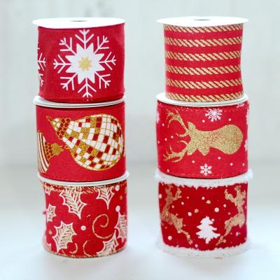 China China Wholesale Christmas Ribbons Wired Edge For Crafts Gift Wrapping Decorations Burlap Ribbon Wired Ribbon Bow Gifts Crafts for sale