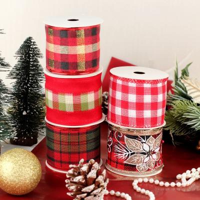 China Holiday decoration & Gift Christmas Decoration Supplies Factory Customized Christmas Ribbons Wire Buffalo Plaid Edged Black Red Ribbon for sale