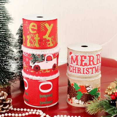 China China 10 Yards Roll Sale 63mm Cable Fabric Christmas Ribbon Decorative Snowflake Burlap Ribbon for sale