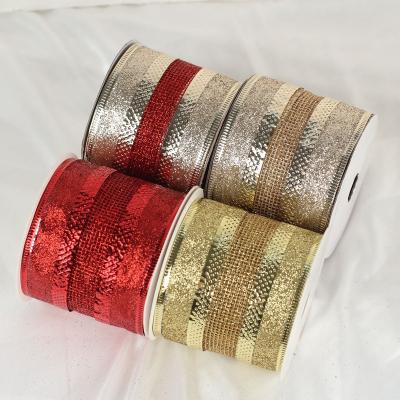 China textile & NAISHI Fabric Factory Sales Customize 2.5 Inch Holiday Garland Decoration Satin Organza Christmas Ribbon With Yarn for sale