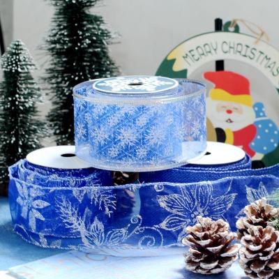 China CHRISTMAS Customized Printing Pattern Christmas Decoration Ribbon Polyester Wired Ribbon Christmas For Decoration for sale