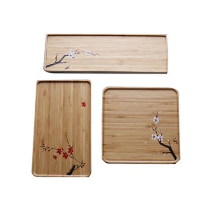 China Europe Dry To Brew Hand Painted Bamboo Tea Tray Simple Small Tea Table Set Accessories Desktop Household Bamboo Dry Tea Tray for sale