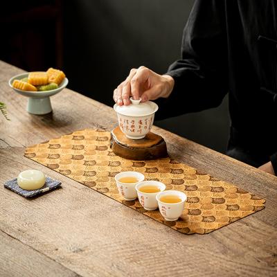 China Japan Protective Tea Tray Tea Table Mat Chinese Style Brocade Anti-hot High Quality Canvas Absorbent Thickened Tea Coaster for sale