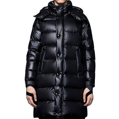 China OEM Viable Mens Thick Hoodies Coat Slim Design Duck Winter Long Down Jacket Shiny Warm Hooded for sale