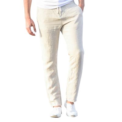 China Custom Made Loose Casual Slim Straight Cotton Anti-pilling Fashion Solid Color Men's Linen Pants for sale