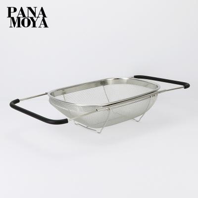 China Sustainable Stainless Steel Fruit And Vegetable Basket Water Filter Collapsible Pan For Rice for sale