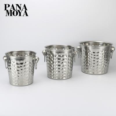 China Sustainable stainless steel champagne barrel, hotel ice bucket, drink hammer printing wine cooler set for sale