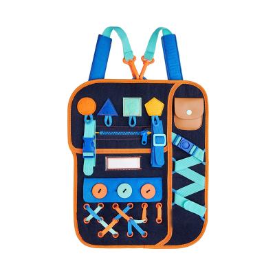 China Improve kid's manual ability hot sale baby montesori educational toys backpack open felt toddler busy activity board with loops for sale