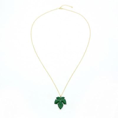 China CLASSIC Custom Classic Trendy Luxury Tasty Copper Alloy Adjustable Length 18k Gold Plated Green Leaf Pendant Necklace for sale