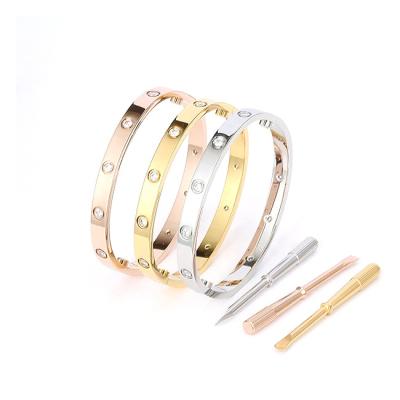 China 316L Stainless Steel Rose Gold Silver Plated No Fade Jewelry Couple Screw Stocked Fashion Titanium Bracelet For Women Men for sale