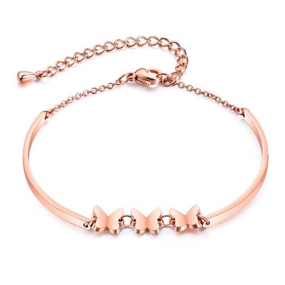 China Romantic Charm Rose Gold Butterfly Bangle Fashion Women Custom Stainless Steel Jewelry Adjustable Bracelet for sale