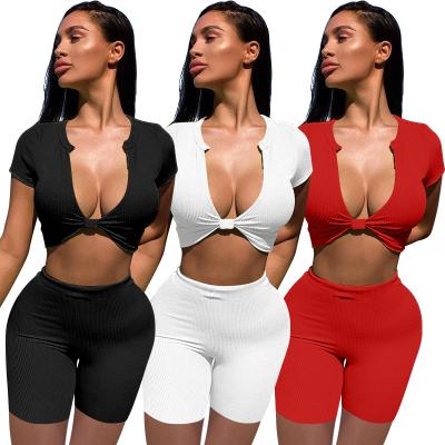 China QUICK DRY Women Outfits Jogging Two Piece Sportswear Clothing Women Breathable Biker Sports 2 Piece Short Set for sale