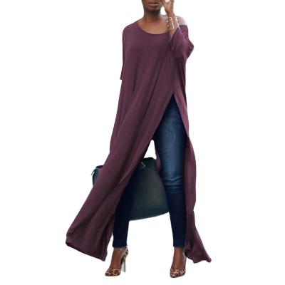 China Solid Color Anti-Static Women's Simple Design Clothing High Split Long Sleeve 3/4 Sleeve Casual Dress for sale