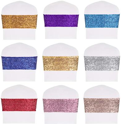 China Permanent Stretch Sequin Chair Sashes Chairs Bands One Side Sequin Decor for Hotel Wedding Reception Party Event Chair Cover for sale