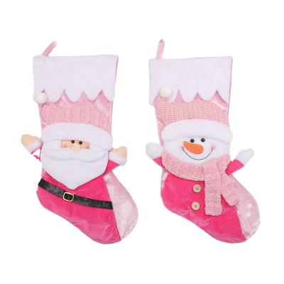 China Durable Christmas Decoration Ornaments 3D Santa Snowman Design Candy Stocking Bag Rose Christmas Tree Gift Hanging Socks for sale