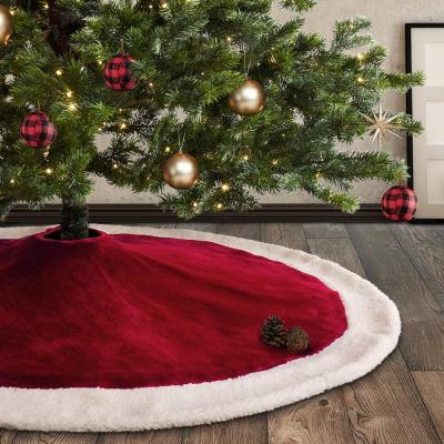 China Red Morden Velvet White Christmas Tree Skirt for Party Banquet Event Wedding Birthday Xmas Washable Decorations for sale