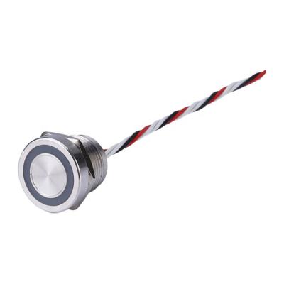 China Flat Head 16mm 1No Ring Led Illuminated Piezo Waterproof IP68 Momentary Stainless Steel Switch With 150mm Wire for sale