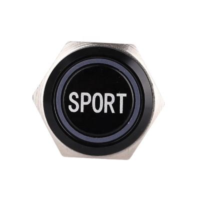 China Industrial control SPORT logo laser illuminate 12v on and off vandal proof 16mm momentary metal black push button switch for sale