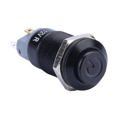 China Black Housing Lock 4 Pin Waterproof Push Button Switch Logo Illuminated Led Mini Self Power 12 Volt 12mm for sale