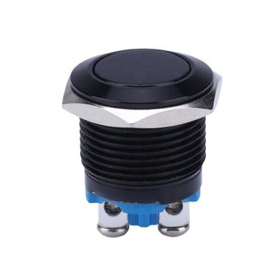 China Oxidation 16mm SPST 1NO 3A Screw Terminals Black Aluminum Momentary Metal Push Button Switch for sale