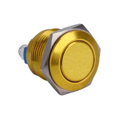 China Shell SPST 1NO Waterproof Gold Start Aluminum Oxide Gold 16mm Metal Momentary Push Button Switch For Car Modification for sale