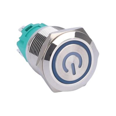 China Nickel 19mm Ring Power Push Switch Brass Momentary Blue Elevator Button Led Illuminated 24V 12V 5V for sale