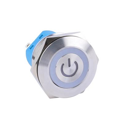 China Stainless Steel 22mm ON OFF Lock Ring Led Power Symbol Illuminated Push Button Switch 12V for sale