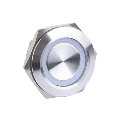 China Stell 28mm Ring Stainless Steel Latching Push Button Switch Led Power Logo Illuminated 12V for sale