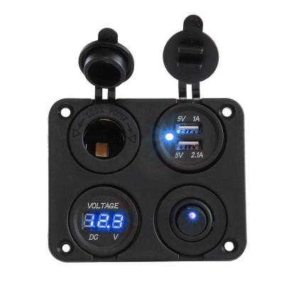 China Car /Truck/Boat/ Marine Panel Dual USB Voltmeter Cigar Socket On Switch For Boat RV Car Motor-home Motorcycle Waterproof for sale