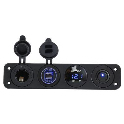 China Car /Truck/Boat/Marine/BUS/RV Charger LED Voltmeter Cigarette Lighter Dual USB LED Socket Lighted 4 in 1 ON OFF Jeep Switch Panel for Marine Boats RV for sale