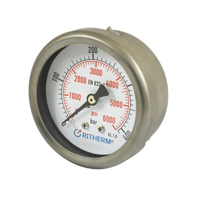 China Stainless Steel 2.5 Inch Back Connection Oil Filled Pressure Gauge With Stainless Steel Case for sale